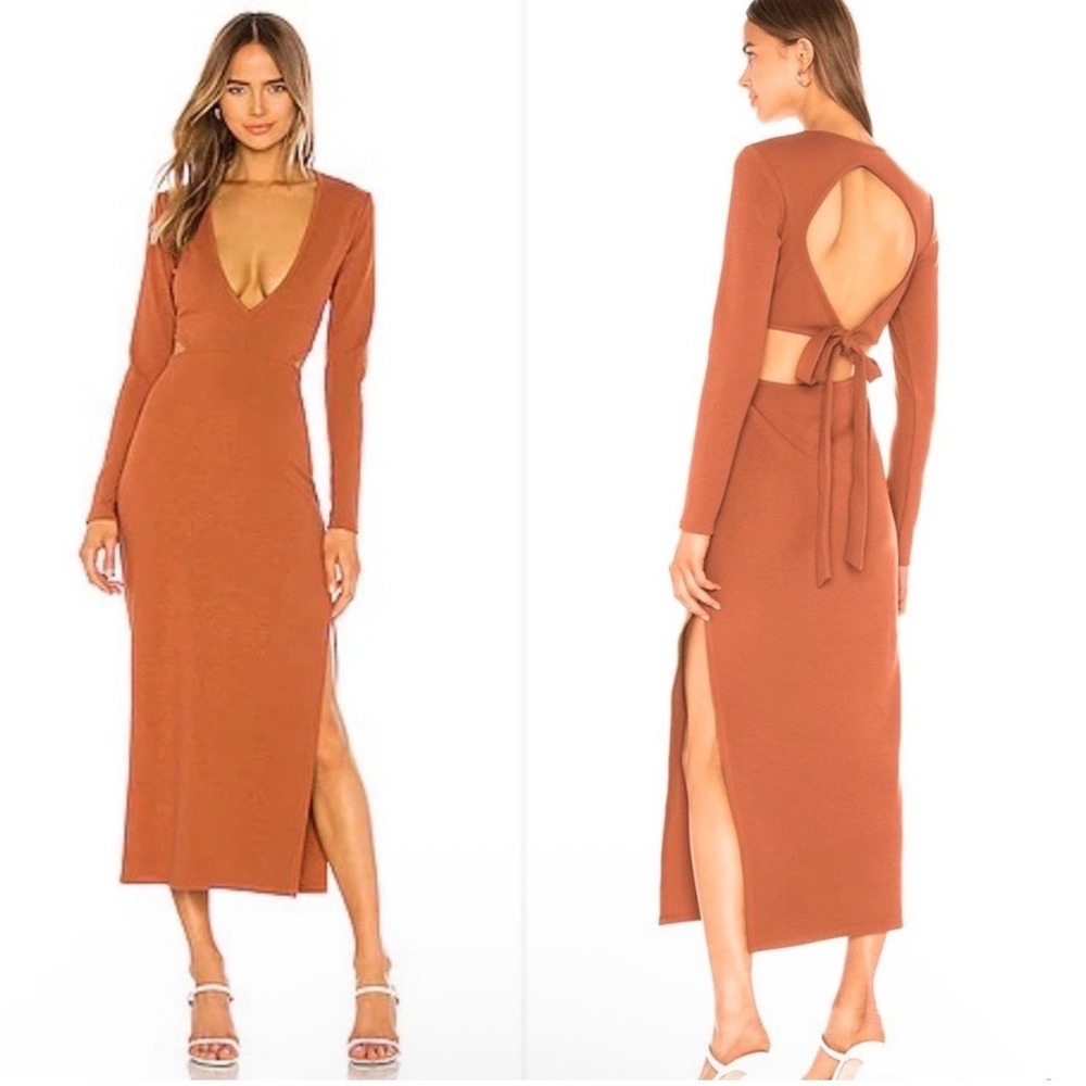 Cutout Open Back Midi Slit Dress By Atoir Womens XS Cognac Brown Orange